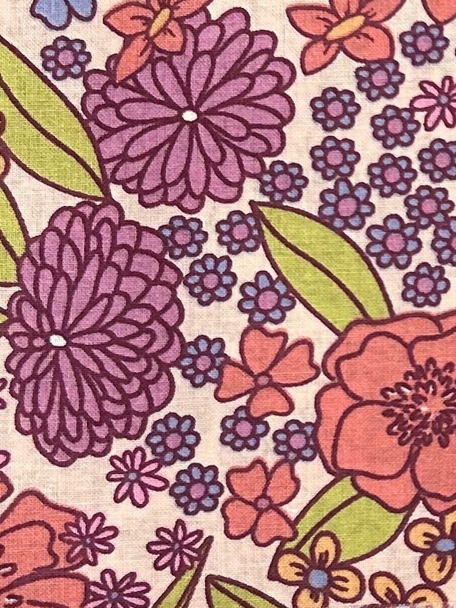 Floral retro anos 60 coral sobre crema